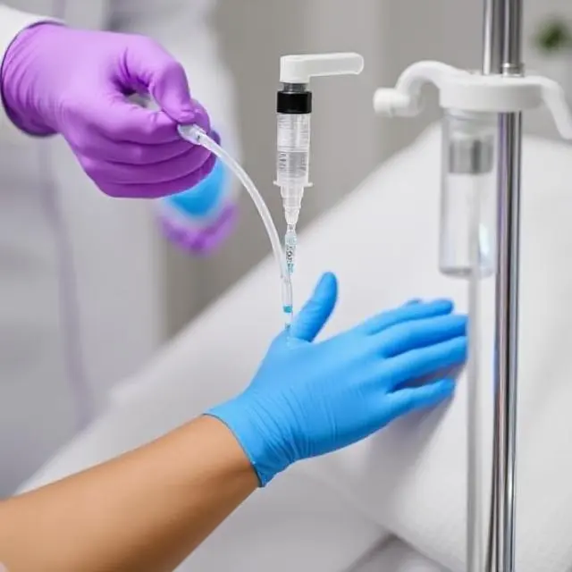 Nurse administering NAD⁺ IV drip therapy at home in Dubai